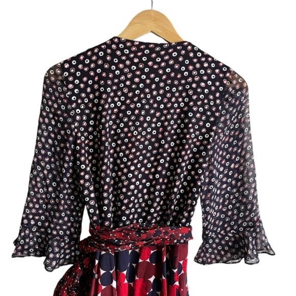 DVF Diane von Furstenberg Nieves Scarf Wrap Dress Size 10 Red Navy - Picture 8 of 16